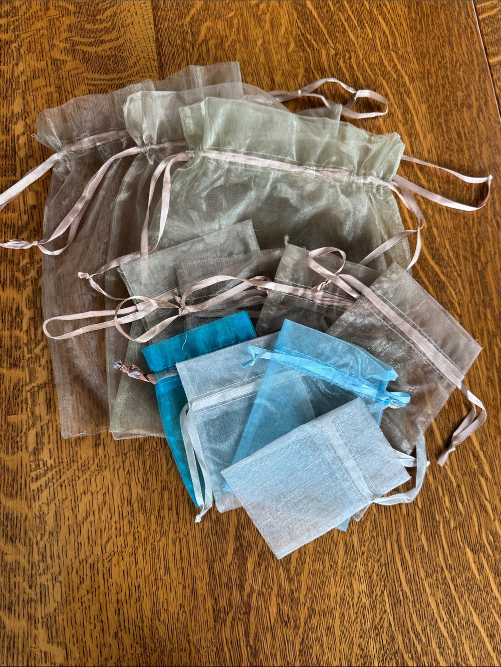 Organza Drawstring Pouches - Assorted Blue, White, Taupe